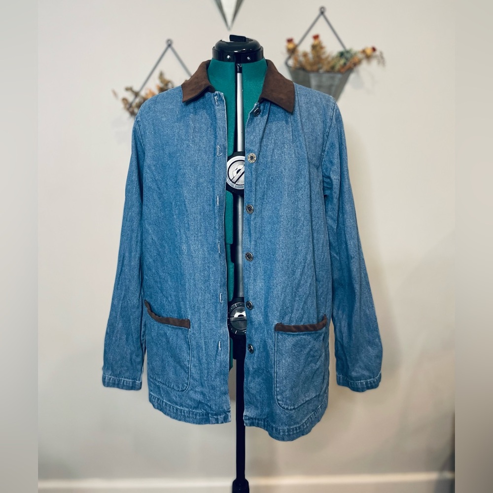 Denim&Co Blue and Brown Button Down Denim Shirt Classic Style